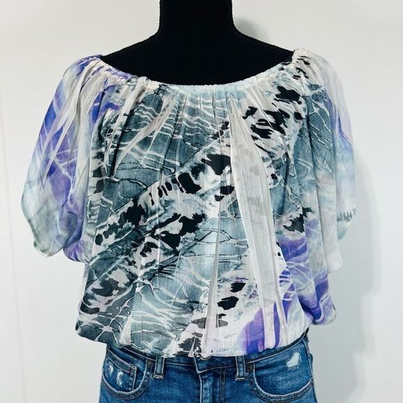 Charlotte Russe Y2K Style Sheer Abstract Dolman Blouse Size Small Purple - Picture 3 of 11